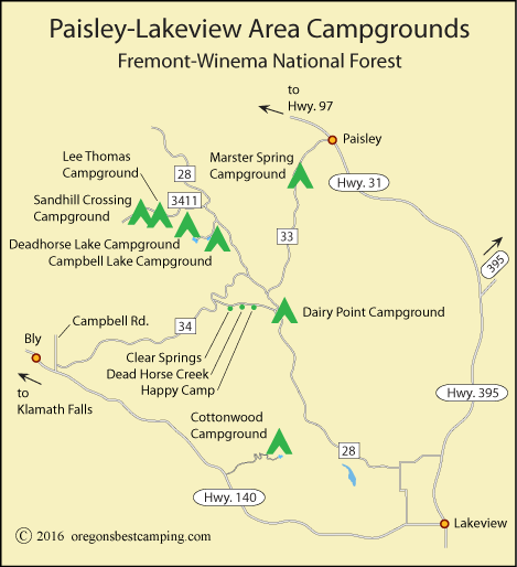 map of Campbell Lake and Dead Horse Lake, OR