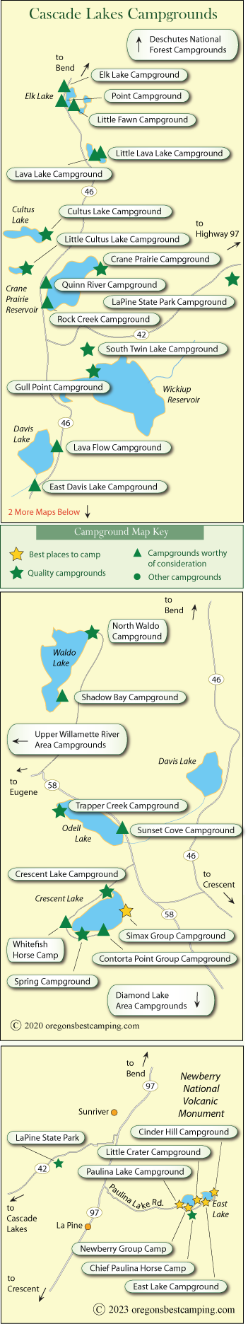 map of campgrounds around the upper Willamette River, Oregon