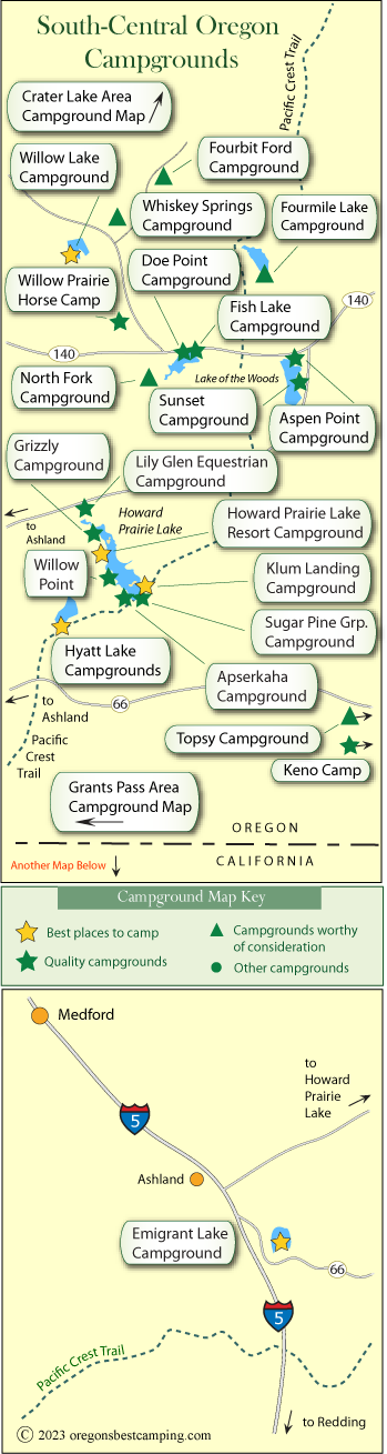 map of campgrounds around south central Oregon