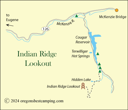 Indian Ridge Lookout map, Willamette National Forest, Oregon